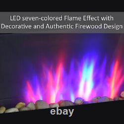 1000With2000W Electric Wall Fireplace with LED Flame Effect Timer Remote Home Heater
