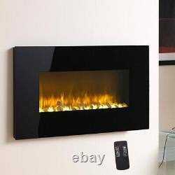 1800W Wall Mounted Electric Fireplace LED Flame Pebble Effect Fire Heater Remote