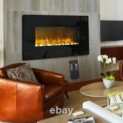 1800W Wall Mounted Electric Fireplace LED Flame Pebble Effect Fire Heater Remote