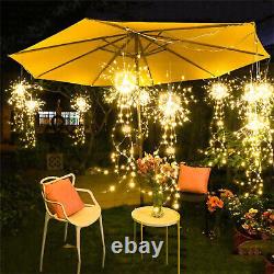200 LEDs Hanging Solar Firework Lights Outdoor Starburst Fairy Garden Decor Lamp
