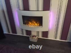 2020 Led Flames 7 Colour White Glass Truflame Curved Wall Mounted Electric Fire