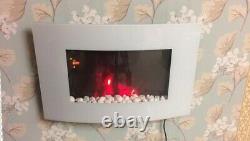 2020 Led Flames 7 Colour White Glass Truflame Curved Wall Mounted Electric Fire