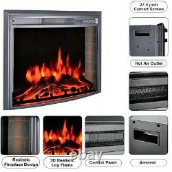 26 Electric Fireplace Insert Curved Screen Stove Heater REALISTIC FLAME EFFECT