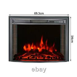 26'' Electric LED Fireplace Curved Glass Display Fire Flame Wall Mounted Heater