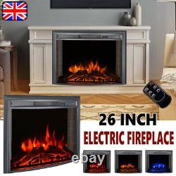 26 Inch LED Curved Glass Electric Fireplace Wall Mounted Fire Place + Remote UK