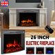 26 Inch Led Curved Glass Electric Fireplace Wall Mounted Fire Place + Remote Uk
