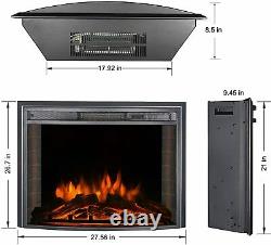 26 Inch LED Curved Glass Electric Fireplace Wall Mounted Fire Place + Remote UK