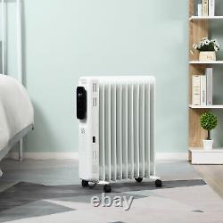 2720W Oil Filled 11 Fin Portable Radiator with Remote Control Timer-White