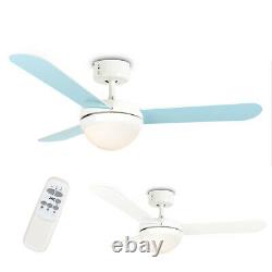 3 Blade Ceiling Fan & LED Light Cream & Blue Reversible Blades & Motor 42