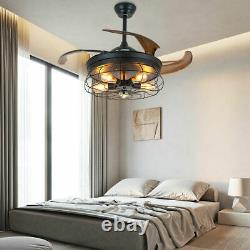 36''/42'' Ceiling Fan Light Remote Control Caged Chandelier +Retractable Blades