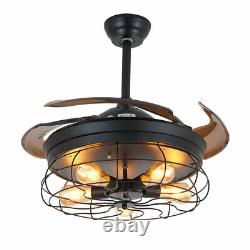 36'' Industrial Metal Cage Chandelier Rustic Ceiling Fan Light W /Remote Control