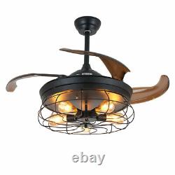 36'' Industrial Metal Cage Chandelier Rustic Ceiling Fan Light W /Remote Control