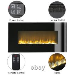 37 Glass Electric Fireplace Fire Wall Mounted Living Room Heater+Remote Control