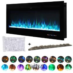 40'' Electric Fireplace Inset/Wall Mounted Fire Heater LED 9 Flame Color +Remote