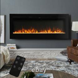 40'' Electric Fireplace LED Flames Inset/Wall Mounted Heater Crystals/Log Effect