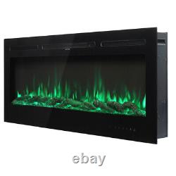 40'' Electric Fireplace LED Flames Inset/Wall Mounted Heater Crystals/Log Effect