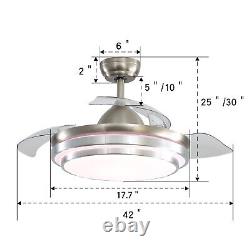 42 Ceiling Fan With Light Remote Control Invisible Ceiling Fan 3 Color LED Lamp