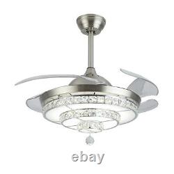 42 Crystal Ceiling Fan LED Light Retractable with Remote Control 6-Speed