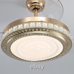 42'' Crystal Ceiling Fan Light 3 Speeds/3 Invisible Blades/Dimmble/Timer/Remote