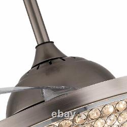 42 Crystal Ceiling Fan Light Morden Chandelier Retractable Blade Remote Control