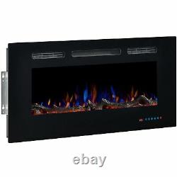 42 Electric Fireplace Heater Wall-Mounted with Flame Effect Remote Control, Timer