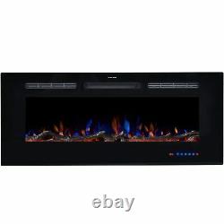 42 Electric Fireplace Heater Wall-Mounted with Flame Effect Remote Control, Timer