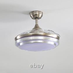 42 Invisible Ceiling Fan Light with Remote Control Retractable Blades 3 Color LED