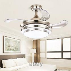 42'' Modern LED Light Ceiling Fixtures Lamp Retractable Blade Fan Remote Control