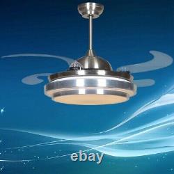 42'' Modern LED Light Ceiling Fixtures Lamp Retractable Blade Fan Remote Control