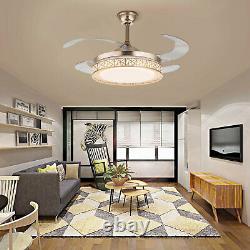 42 Retractable Blades Ceiling Fan Light LED Dimmable Chandelier Lamp with Remote