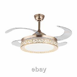 42 Retractable Blades Ceiling Fan Light LED Dimmable Chandelier Lamp with Remote