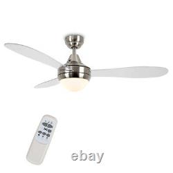 48 Ceiling Fan & LED Light Chrome With Clear Blades 3 Speed Remote Controlled