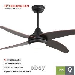 48 Ceiling Fan with Light Remote Control 4 Blades 3 Speed Wind Timer Adjustable