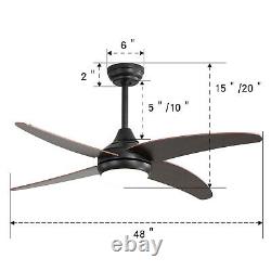 48 Inch Ceiling Fan Light Remote Control Adjustable 3-Wind Speed 3 Colour Lamp