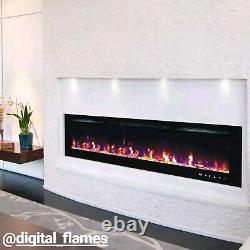 50 60 72 82 Inch Led Hd Panoramic Flames Black Inset Wall Mounted Electric Fire