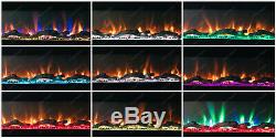 50/60/72 Inch 10 COLOUR LED White Black Wall Mounted Flushed Wide Electric Fire