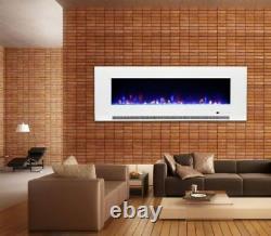 50/60 Inch 10 COLOUR LED White Black Wall Mounted Flushed Wide Electric Fire