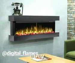 50 Inch Led Digital Flames Black Mantel Wall Mounted Electric Fire 3 Sided Glass