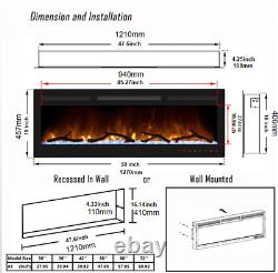50 Wall Mounted Electric Fireplace Heater Realistic LED Flame Remote Control