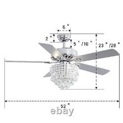 52 Ceiling Fan 5 Blades LED Crystal Chandelier Light 3 Speed with Remote Control