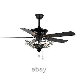 52 Ceiling Fan Light 5 Chrome Blades LED Crystal Chandelier 3 Speed with Remote