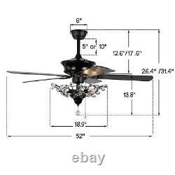 52 Ceiling Fan Light 5 Chrome Blades LED Crystal Chandelier 3 Speed with Remote
