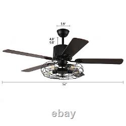 52 Inch Rustic Edison Industrial Ceiling Fan With Cage Light With Remote Control