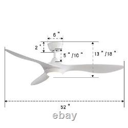 52 Inch White Ceiling Fan with Light and Remote Control 6-Wind Speed Adjustable