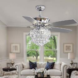 52'' LED Ceiling Fan Light 3 Speed Crystal Chandelier 5 Blades with Remote Control