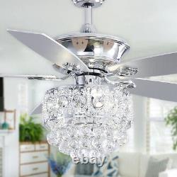 52'' LED Ceiling Fan Light 3 Speed Crystal Chandelier 5 Blades with Remote Control