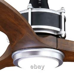 52 Matte Black & Brushed Silver LED Indoor/Outdoor Ceiling Fan with Light Kit