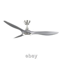 52 Silver 3 Blade Ceiling Fan Light Remote Control Dimmable 3 Color LED 6-Speed