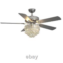 52inch 5 Blades Ceiling Fan Crystal LED Lights 3 Speed Timer with Remote Control