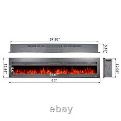 60 Electric Fireplace 9 Color LED Fire Insert, Free Standing, Wall Mounted Remote